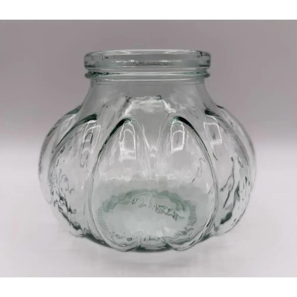 Italian Pumpkin Shaped Green Glass Apothecary Jar Canister 6” Cork Lid Italy